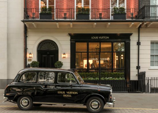 Exterior of Louis Vuitton Hotel London pop-up in Mayfair, showing how a luxury brand can create an immersive hospitality destination.