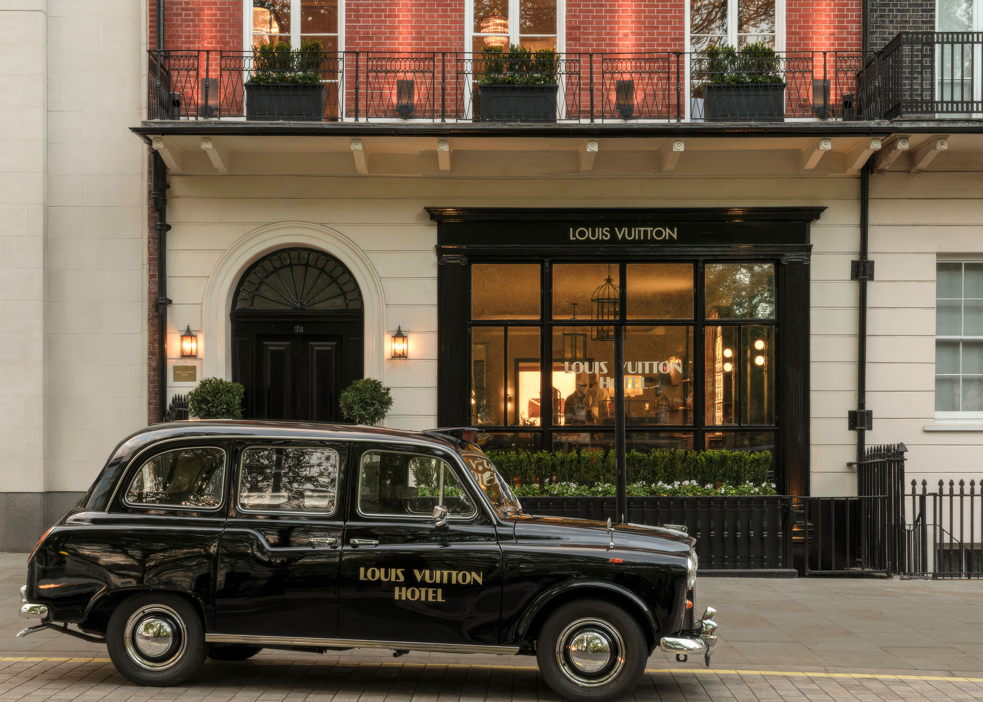Exterior of Louis Vuitton Hotel London pop-up in Mayfair, showing how a luxury brand can create an immersive hospitality destination.
