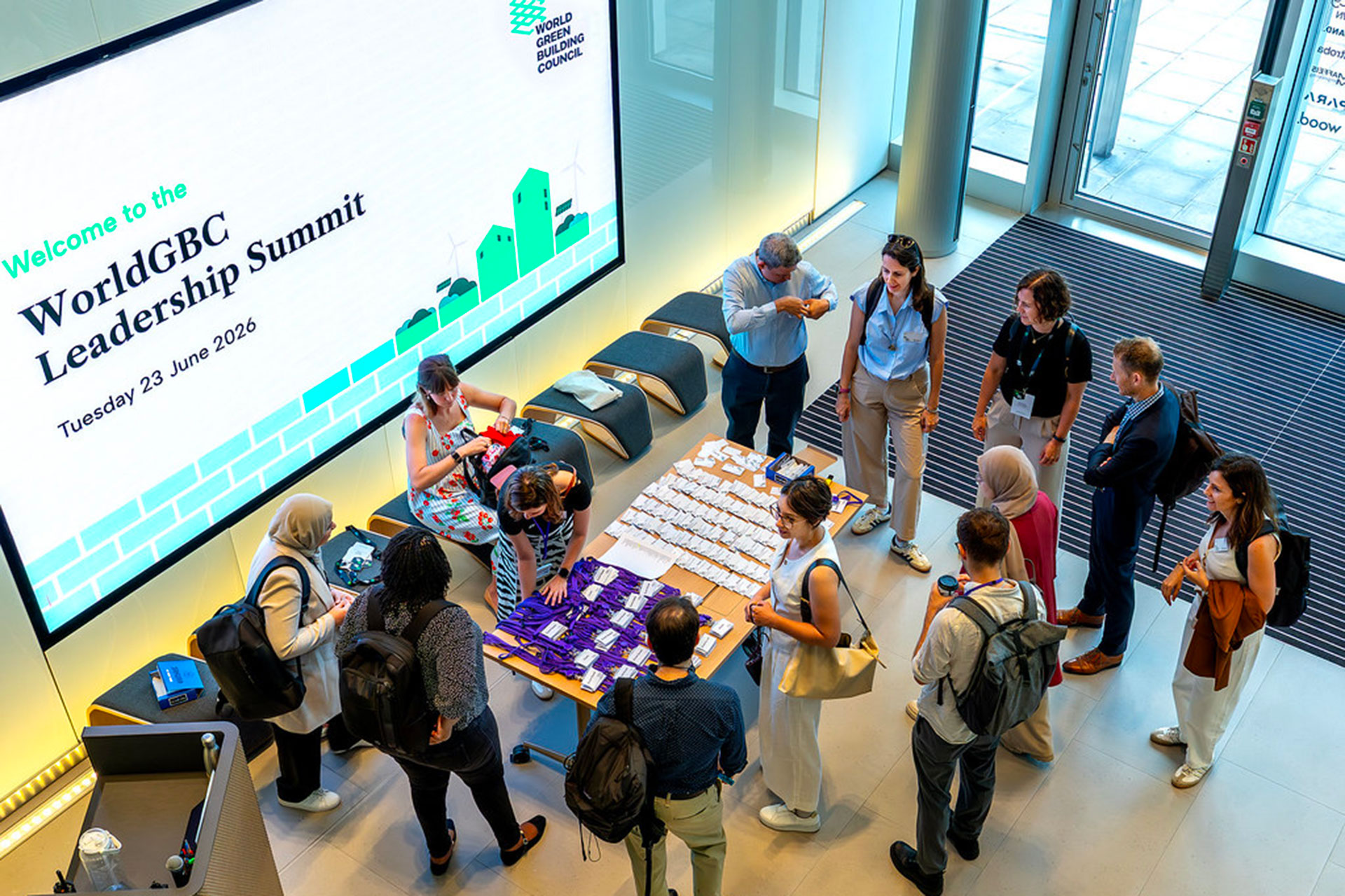 Delegates arriving for the WorldGBC Leadership Summit, 23 June 2026, London.