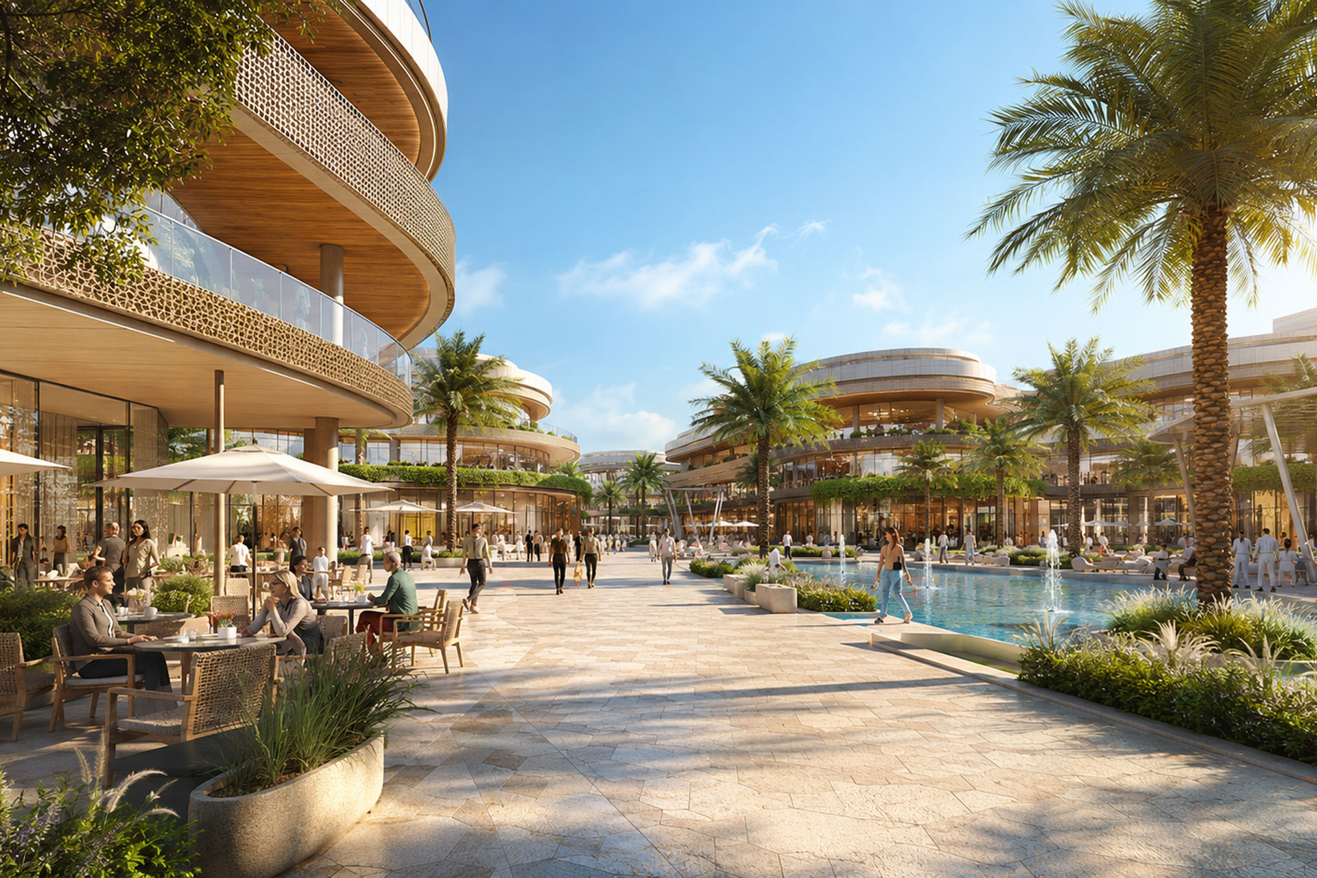 A Gulf destination environment where architecture, landscape, public realm and local materiality create a strong sense of place.