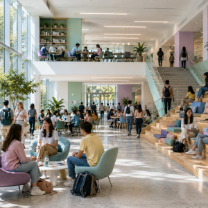 People using a contemporary built environment designed to support movement, focus, interaction and trust, reflecting how space creates measurable human and business value over time.