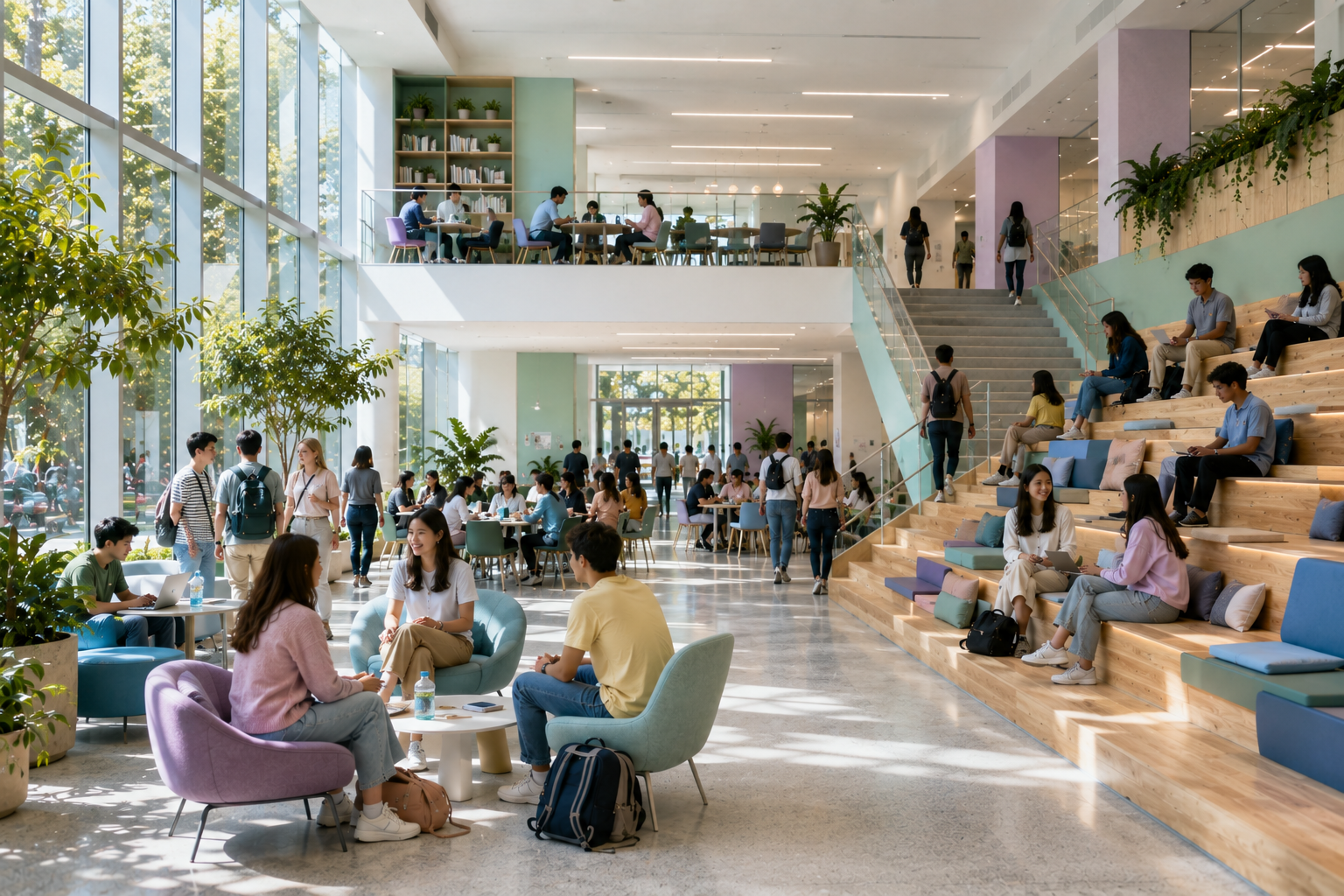People using a contemporary built environment designed to support movement, focus, interaction and trust, reflecting how space creates measurable human and business value over time.