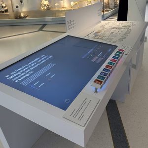 Interactive digital display integrated into a museum exhibition.