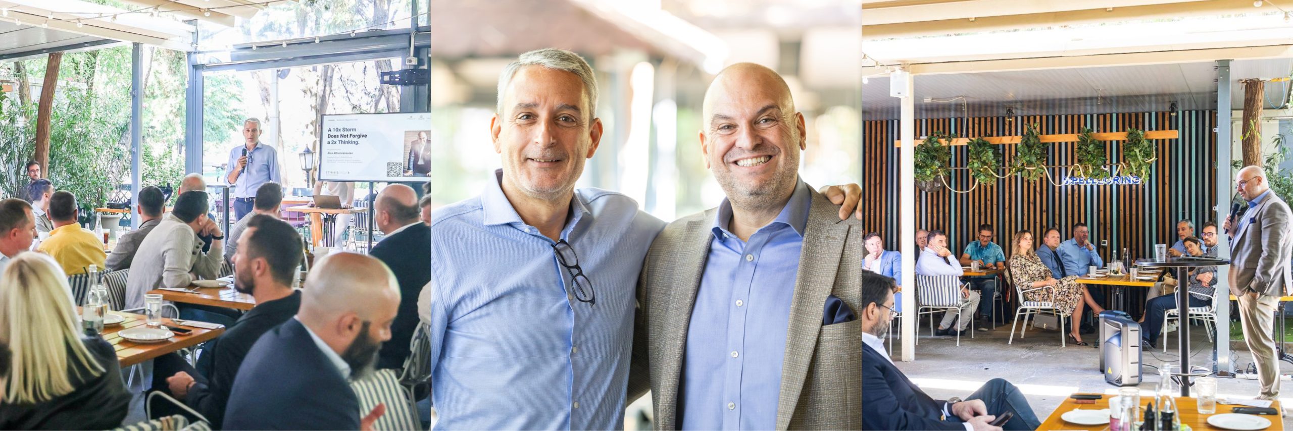 Alex Athanassoulas at CEO Clubs Romania Executive Club in Bucharest, with founder Sotiris Chatzidakis and members of the Club, September 2026.