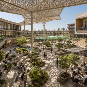 Future-ready international school campus in the Gulf with flexible learning spaces, shaded outdoor areas and community facilities.