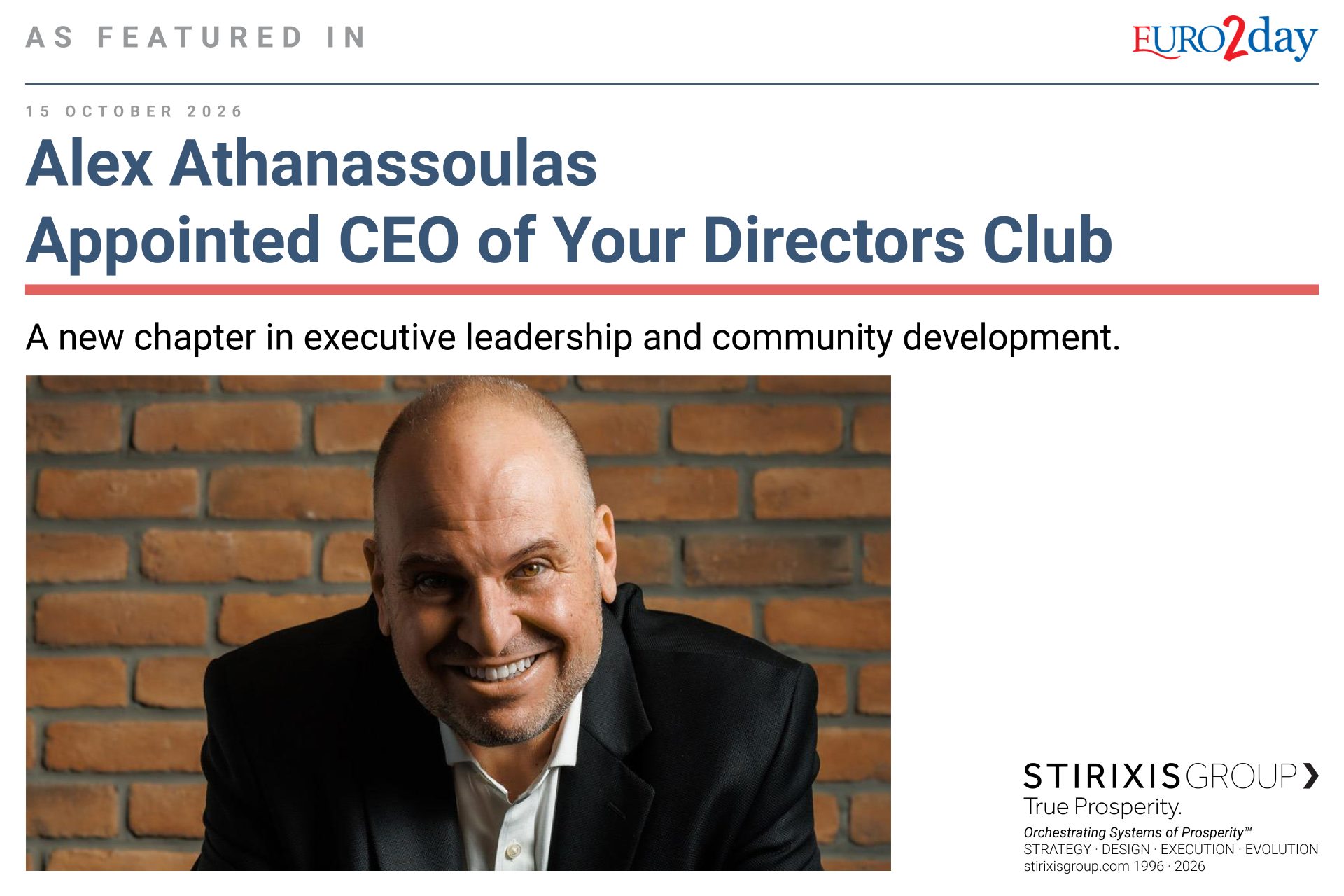 Alex Athanassoulas, President & CEO of STIRIXIS Group and CEO of Your Directors Club